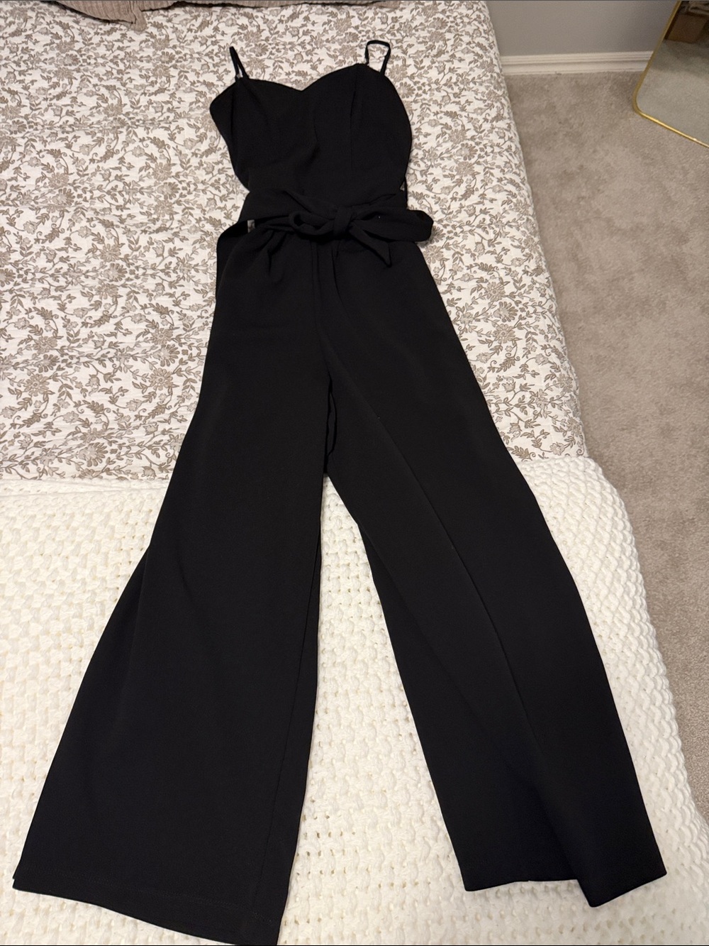 Emerald Sundae Black Wide-Leg Jumpsuit with Waist Tie